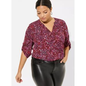 Torrid Harper Georgette Pullover Tunic 3/4 Sleeve Notched Neck Dip Hem 18/20 -2X